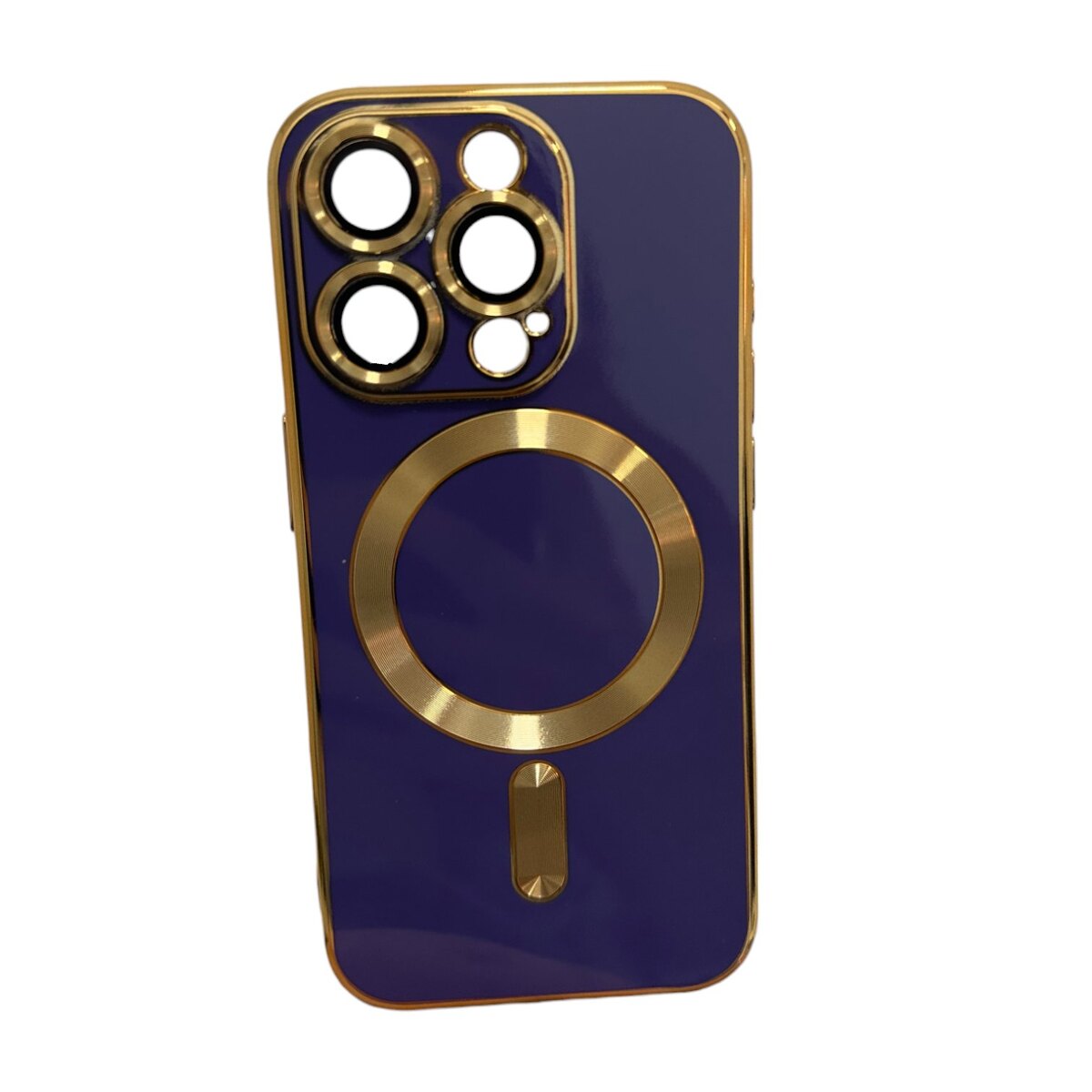 Case Magsafe dorado con morado iPhone 14 pro