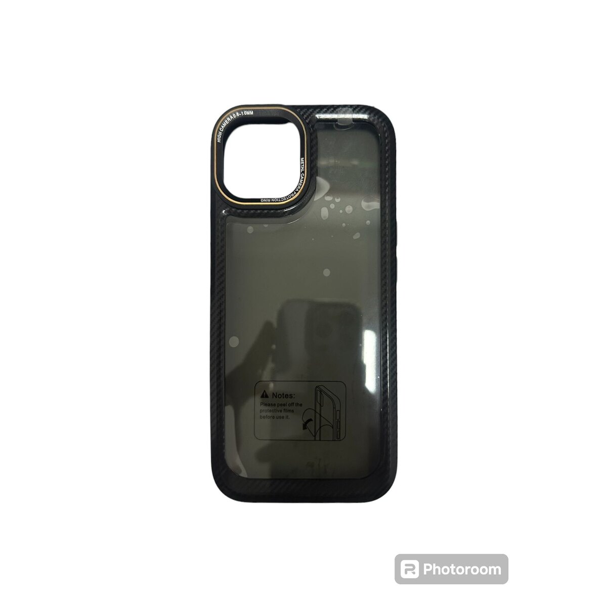 Case transparente negro y dorado iphone 15